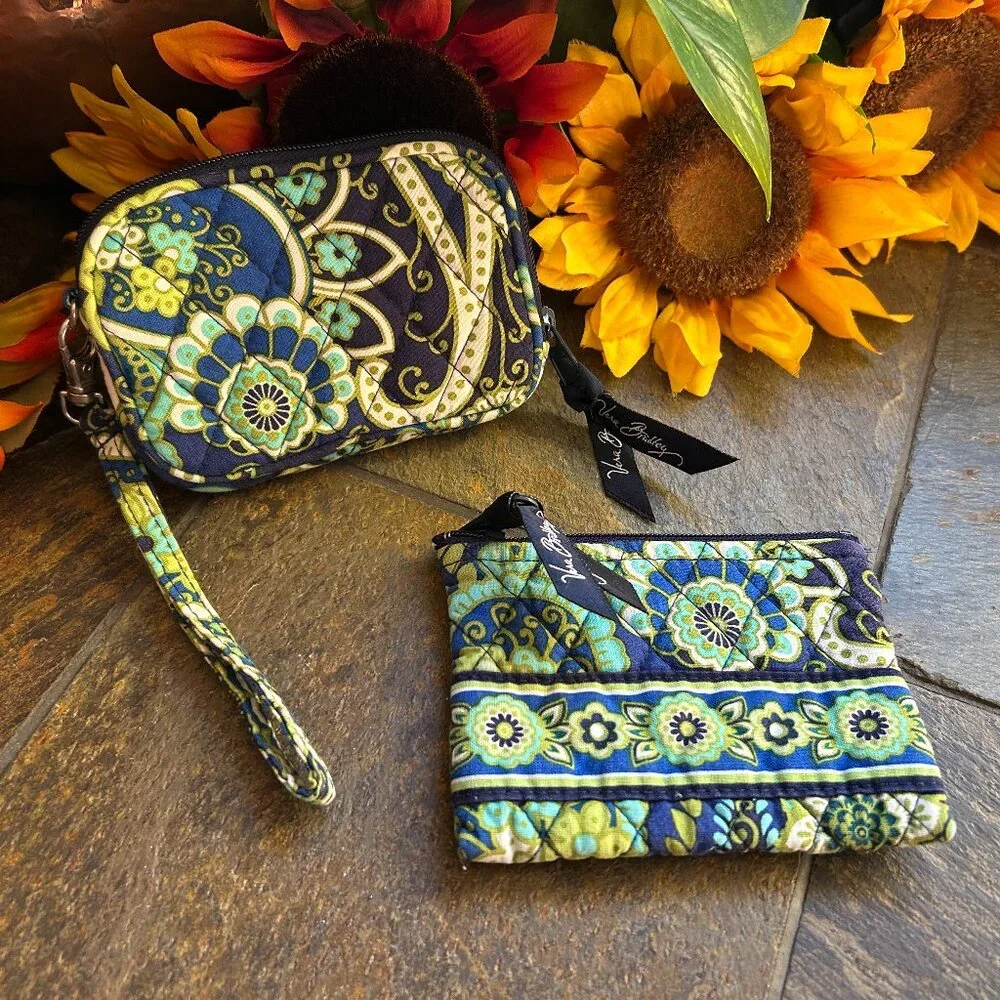 Vera Bradley Wristlet and Coin Purse Bundle in Rhythm and Blues Pattern